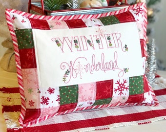 PDF Weihnachtsschnittmuster, Winterwunderland Kissen gestickt, Schnittmuster rosa rot