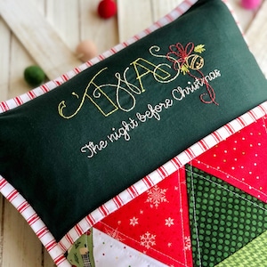 Pdf Christmas pillow pattern, Twas the night pillow, pillow pocket to hold books and cards, green and red quilted decorative pillow pattern image 3