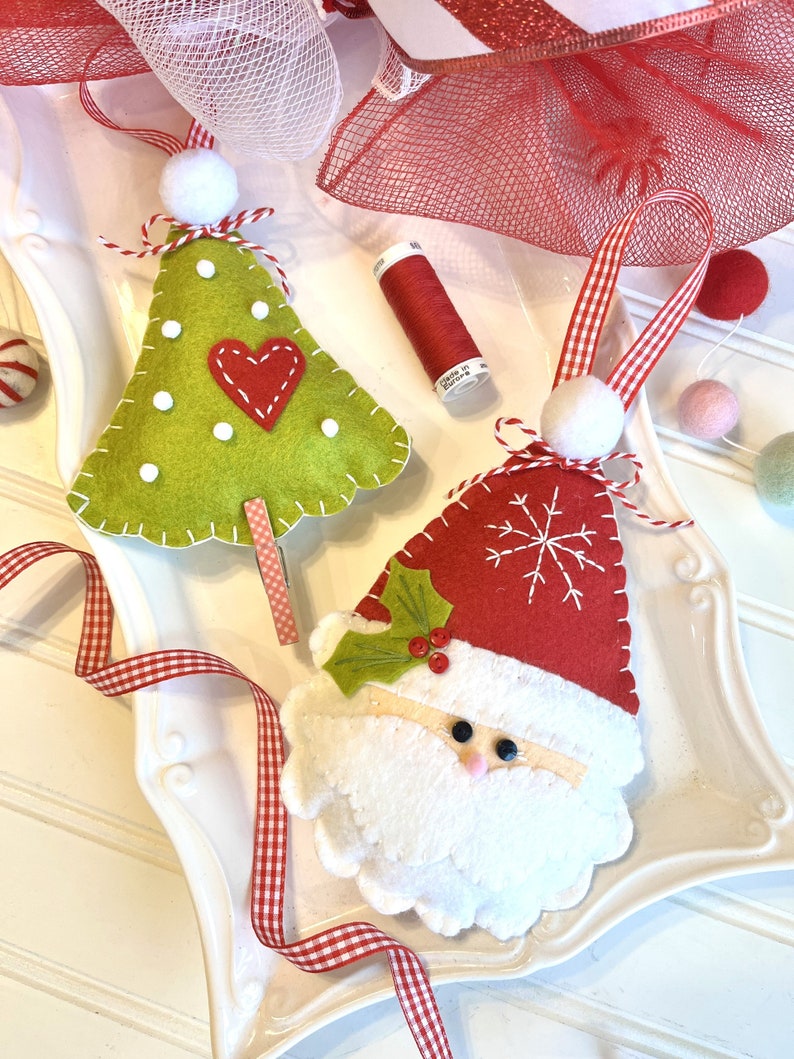 PDF Jolly Kringle Santa felt snowman Christmas ornament sewing pattern, Christmas tree ornament diy image 1