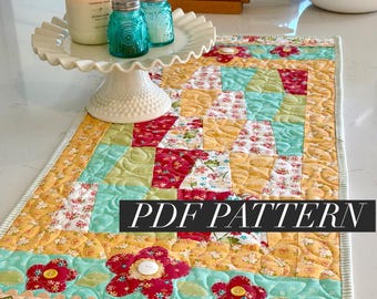 Quilted Table Runner Sewing Pattern, Floral Applique, Spring Summer Designs (PDF Pattern)