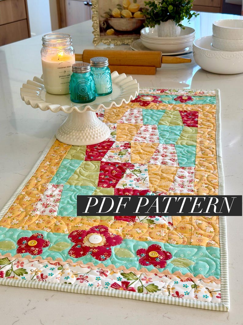 Spring and Summer Fabric Table Runner Sewing Pattern, Floral and Tulip ...