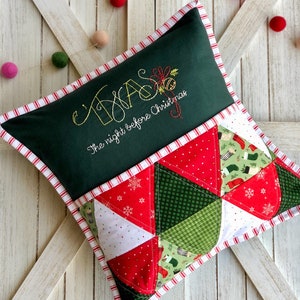 Pdf Christmas pillow pattern, Twas the night pillow, pillow pocket to hold books and cards, green and red quilted decorative pillow pattern image 6