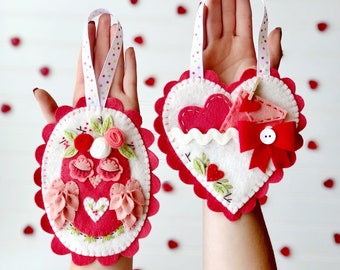 PDF Sweet Valentina felt ornament, owl pink and red love note felt craft, embroidery felt pattern Valentine's