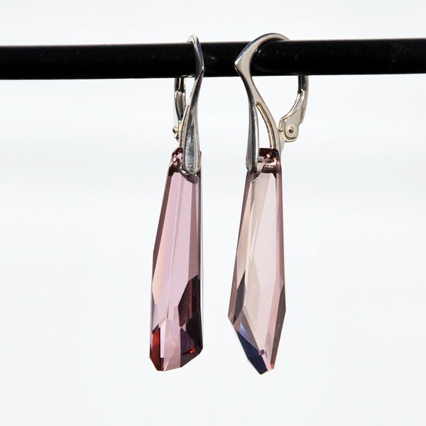 Swarovski Crystal Crystalactite earring, lever back earrings, silver swarovski crystal earrings, pink earrings, pale pink swarovski earrings