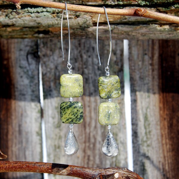 African Yellow Turquoise and silver earrings. Handmade African Yellow Turquoise and Sterling teardrop charm, sterling turquoise earrings
