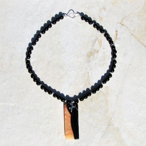 Peach & Black Agate Pendant Necklace: Sterling Silver Statement Jewelry