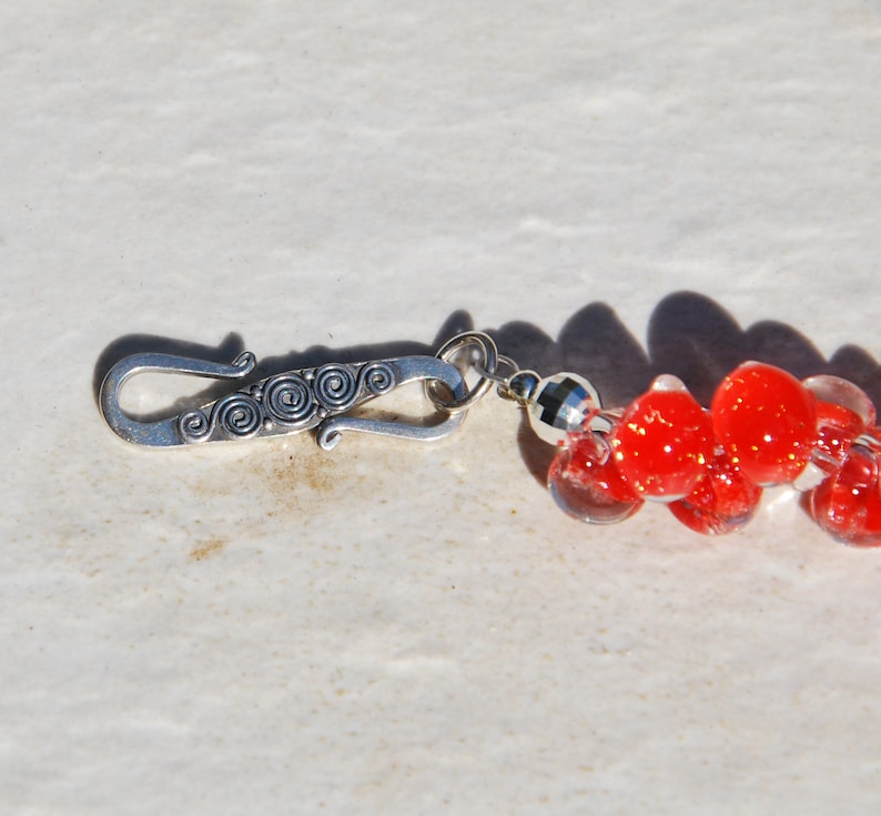 Handmade Red Borosilicate Glass bracelet, lampwork glass bracelet, red orange glass bracelet, red bracelet, orange bracelet, silver clasp image 6