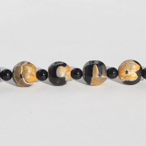 Black Yellow Agate Bracelet, Black Onyx Bracelet orange agate bracelet, sterling bracelet, yellow agate bracelet, pumpkin bead bracelet image 2