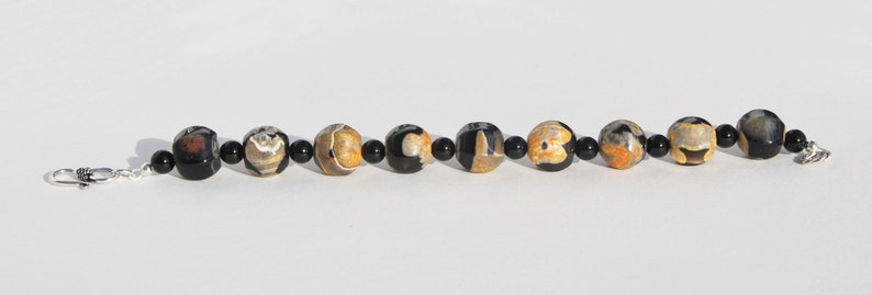 Black Yellow Agate Bracelet, Black Onyx Bracelet orange agate bracelet, sterling bracelet, yellow agate bracelet, pumpkin bead bracelet image 2
