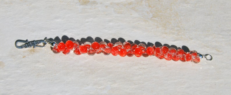 Handmade Red Borosilicate Glass bracelet, lampwork glass bracelet, red orange glass bracelet, red bracelet, orange bracelet, silver clasp image 7