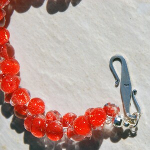 Handmade Red Borosilicate Glass bracelet, lampwork glass bracelet, red orange glass bracelet, red bracelet, orange bracelet, silver clasp image 5