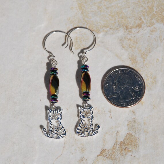 Ag Sterling Silver Iridescent Cat Charm