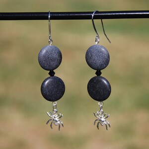 sterling silver spider earrings, silver spider charms, halloween earrings, matte jasper earrings, jasper earrings, swarovski jasper earring