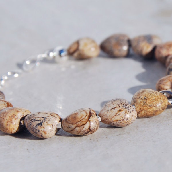 picture jasper bracelet, heart bracelet, jasper heart bracelet, silver heart bracelet, valentine bracelet, silver key bracelet
