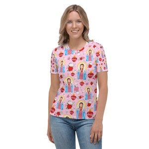 Immaculate Heart of Mary Pattern Women&#39;s T-shirt