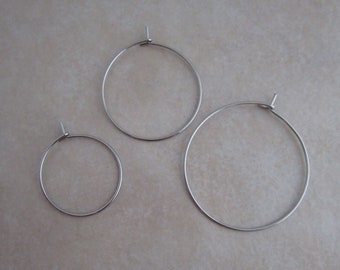 50 or 100 earring hoops surgical stainless steel 20mm 25mm or 30mm