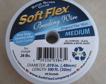 Alambre para bisutería Soft Flex de 30,5 m (100 pies), acero transparente de 0,48 cm (0,019 pulgadas), grosor medio, 49 hebras.