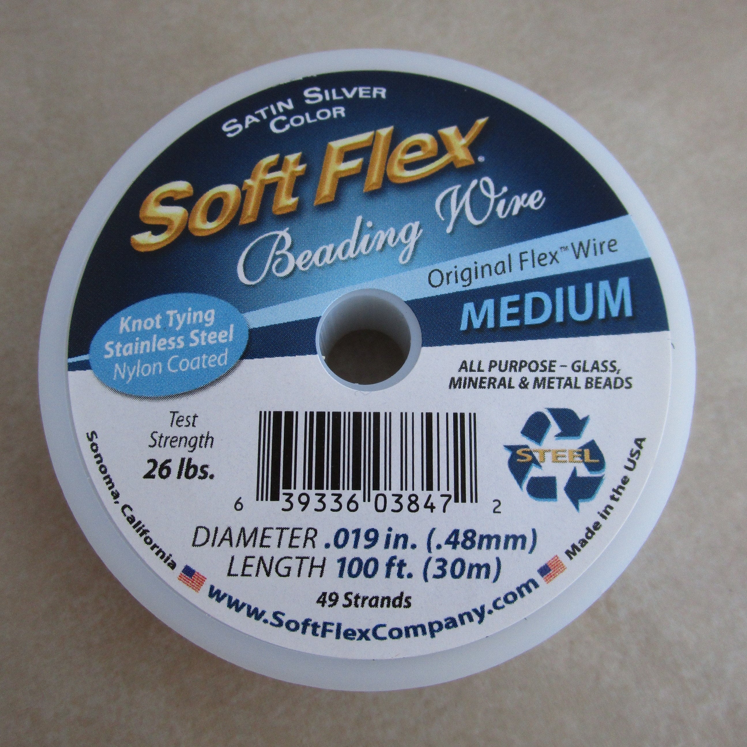 Soft Touch Black Very Fine Size Beading Wire, 100 Foot Spool