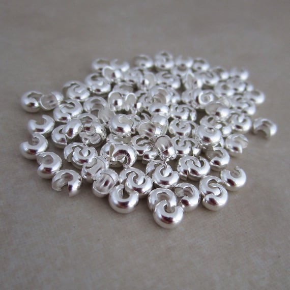 100 3mm Crimp Bead Covers Silver Plated Brass 