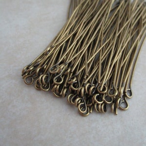 50 antique brass eyepins 2 inch 21 gauge