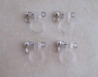 5 pairs clear comfortable plastic and hypoallergenic stainless steel clip on earring horizontal or vertical