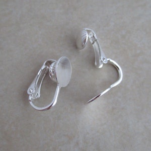 5 pairs silver clip on earclips findings 9mm pad