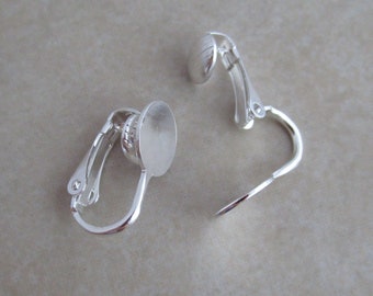 5 pairs silver clip on earclips findings 9mm pad