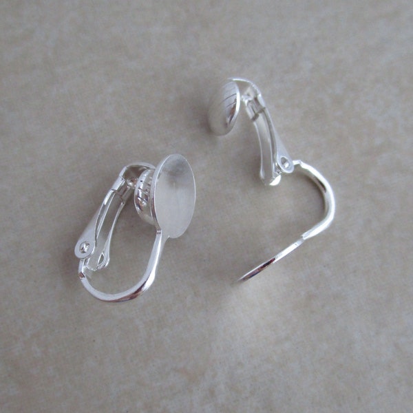 5 pairs silver clip on earclips findings 9mm pad