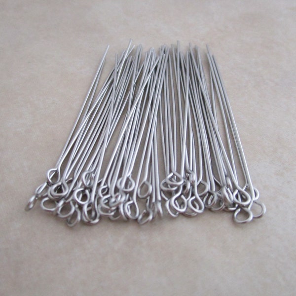 stainless steel eyepins 2 inch 22 gauge hypoallergenic 2mm ID loop