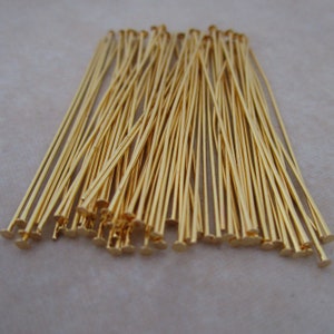 100 gold plated headpins 1.5 inch 26 gauge