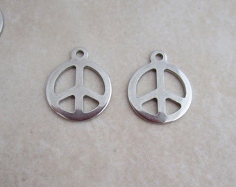 peace sign charms hypoallergenic stainless steel 15mm x 12mm