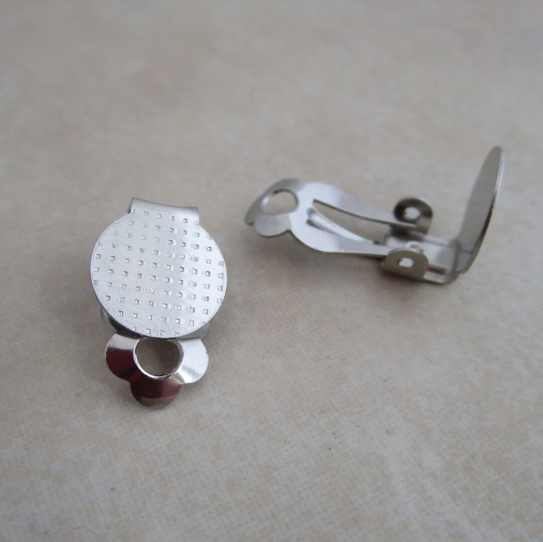 Stainless Steel Earclip Clip on Earring Blanks 10mm Pad Hypoallergenic
