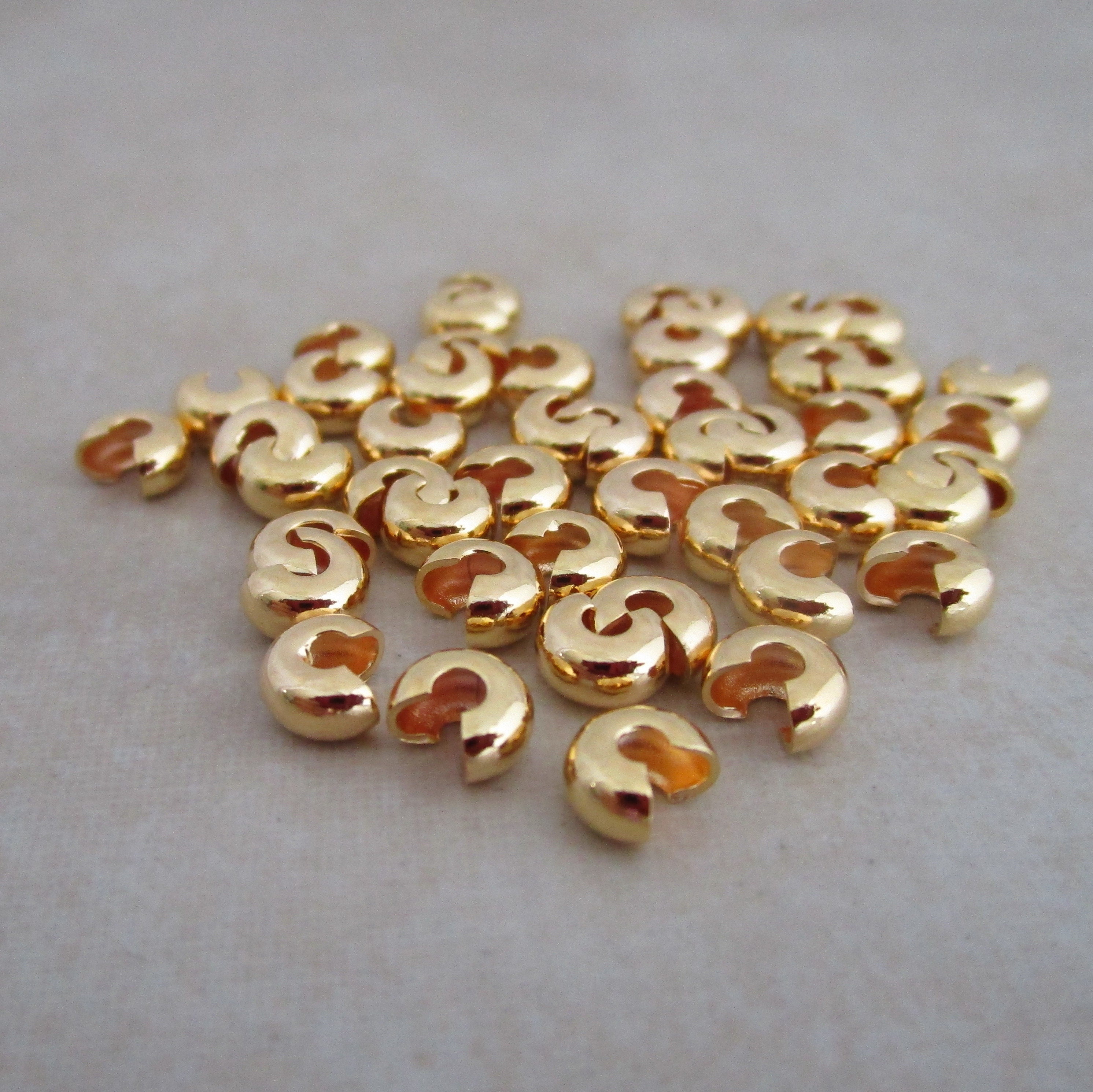 50 gold plated 4mm smooth crimp bead covers