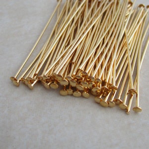 50 gold plated headpins 1.5 inch 21 gauge