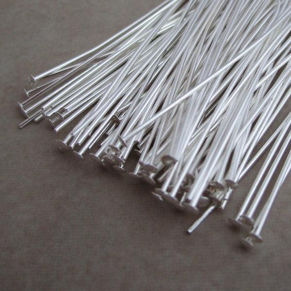 100 silver plated headpins 2 inch 21 gauge