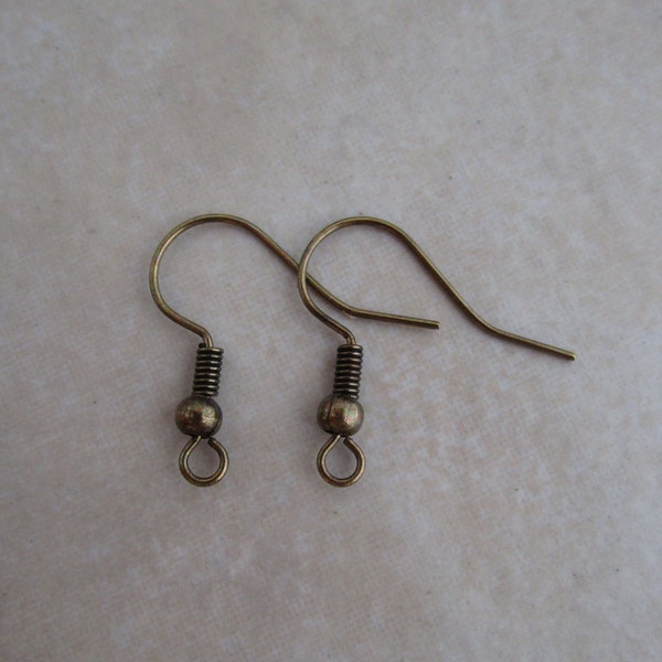 antique bronze plated brass earring hooks 21 gauge ball coil