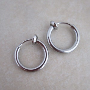 stainless steel 14mm (0.55 inch) clip on earring hoops non pierced ears hypoallergenic 304