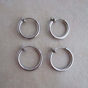 1 pair stainless steel 14mm or 16mm clip on earring hoops non pierced ears