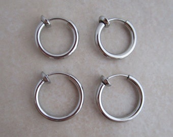 1 pair stainless steel 14mm or 16mm clip on earring hoops non pierced ears