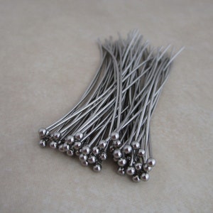 50 stainless steel headpins 2 inch 21 gauge 2mm ball hypoallergenic