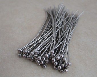 50 stainless steel headpins 2 inch 21 gauge 2mm ball hypoallergenic