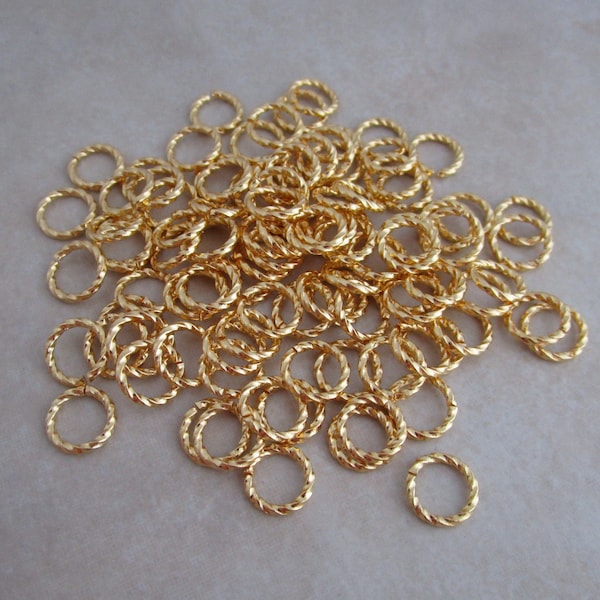 50 gold plated brass open twisted jump rings 16 gauge 8mm