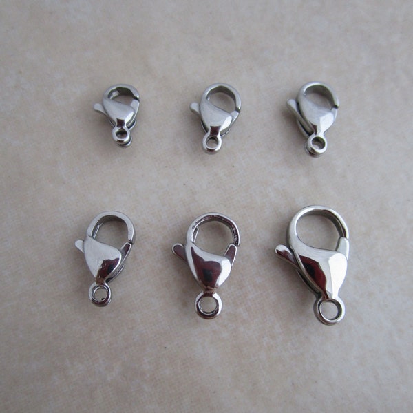 20 surgical stainless steel lobster claw clasps 9mm 10mm 11mm 12mm 13mm 15mm