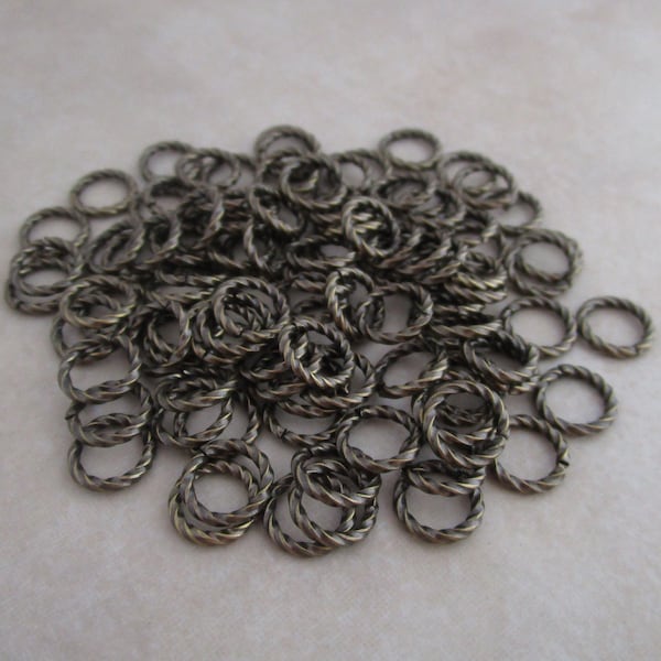 50 antique gold plated brass open twisted jump rings 16 gauge 8mm