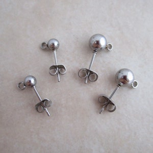 stainless steel ball earring studs hypoallergenic 4mm or 6mm with loop and clutches