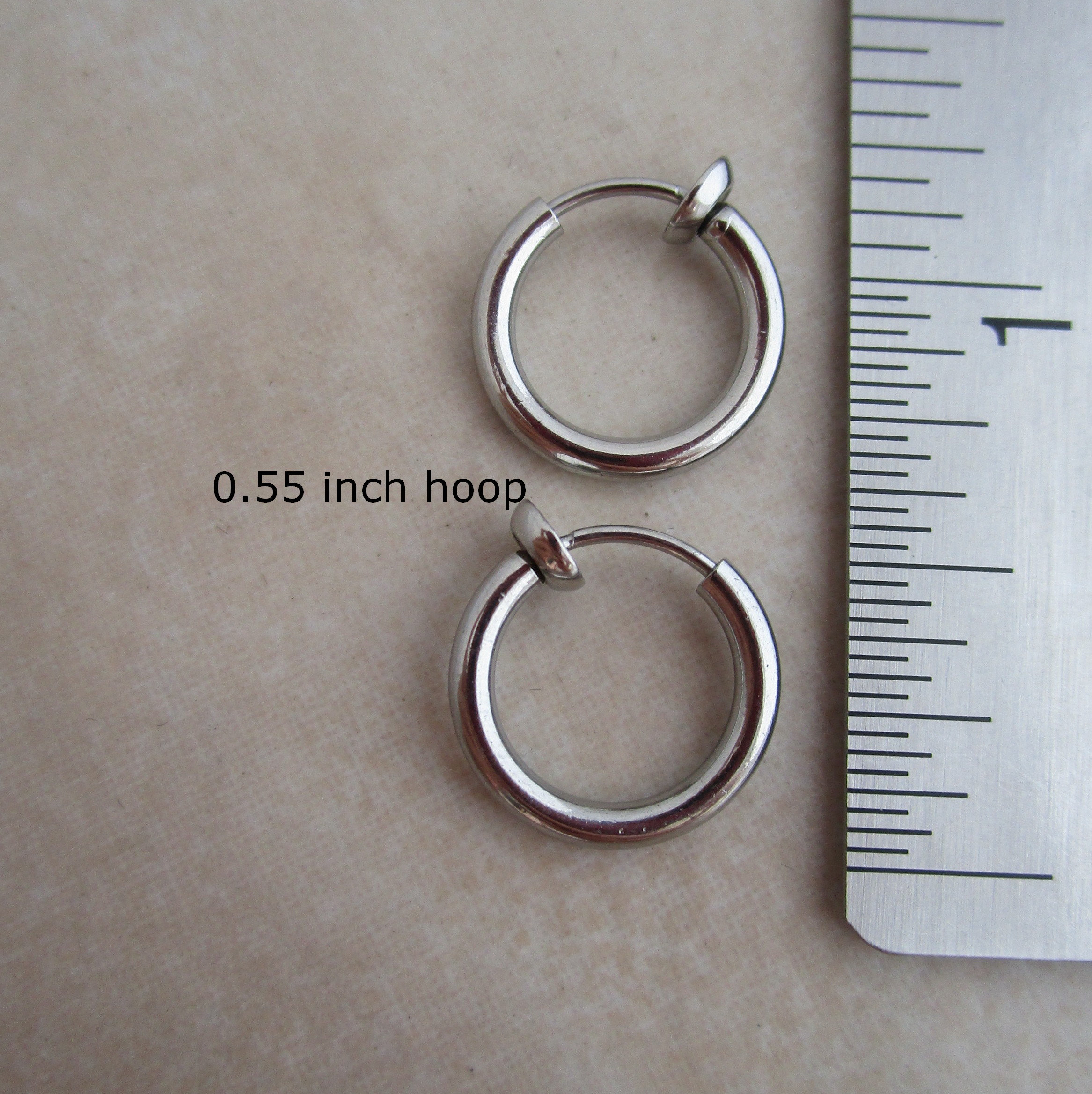 Stainless Steel 14mm 0.55 Inch Clip on Earring Hoops Non Pierced