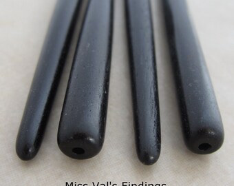 4 black hair sticks pins beadable 4.5 inch bone