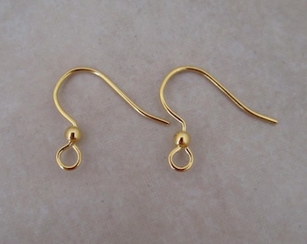 10 pairs 15mm gold plated hypoallergenic stainless steel earring hook 22 gauge with ball