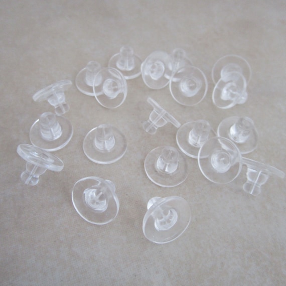 Clear Silicone Earring Backs 10mm Pad X 7mm Long Stoppers 
