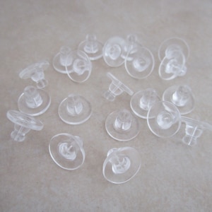 clear silicone earring backs 10mm pad x 7mm long stoppers